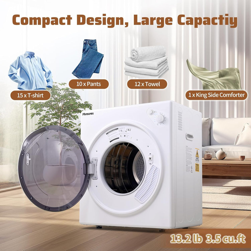 Portable Dryer for Clothes 1500W, 110V Laundry Dryer with Stainless Steel Tub, 4 Drying Mode, Portable Dryers for Laundry, Apartments, RVs, Dorms, 3.2 Cu.ft
