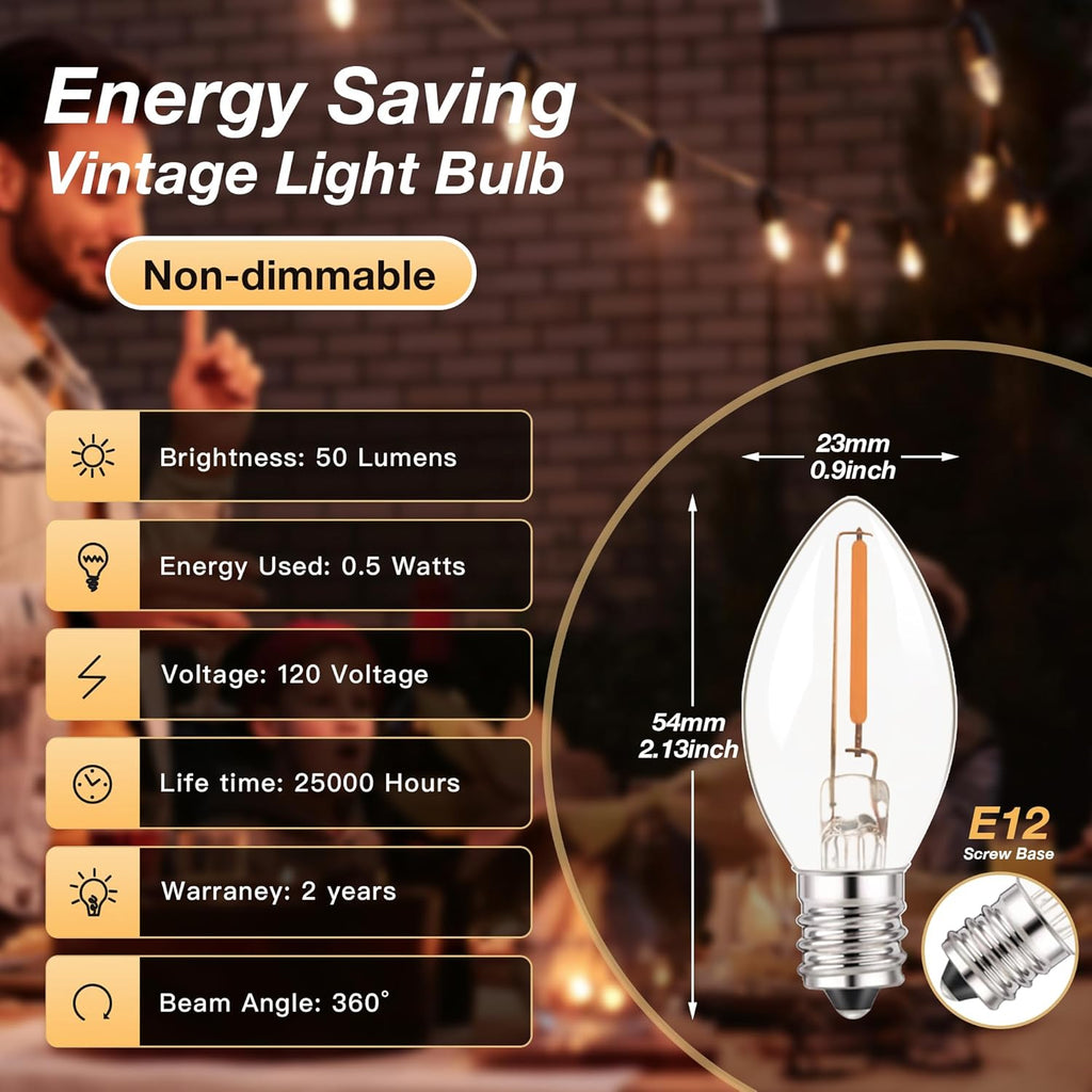 C7 LED E12 Candelabra Bulb Small Edison Candle Night Light Bulbs Salt Lamp Bulbs 0.5W Equivalent 5W 7W Warm White