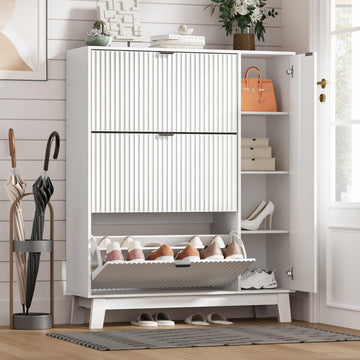 Shoe Cabinet Storage with 3 Drawers & Side Cabinet, White