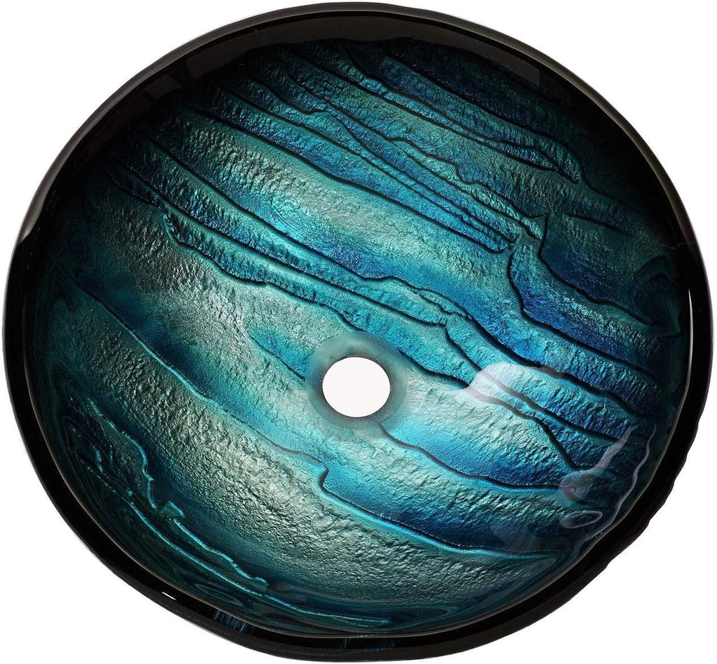 Nature Series Round Blue Glass Vessel Bathroom Sink, 17 inch GV-399-19mm