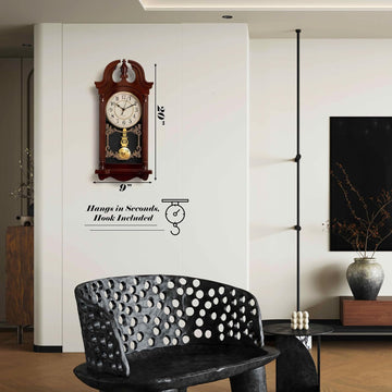 Clockswise Vintage Grandfather-Style Wall Clock with Wood-Effect Plastic Pendulum Battery-Operated for Home Decor Living Room Home...