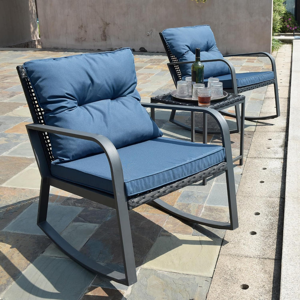 3 Piece Rocking Bistro Patio Set, Outdoor Rocking Chair, Outdoor Bistro Sets Wicker Patio Furniture Rocking Chairs