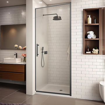 36" Wx72 H Frameless Reversible Pivot Shower Door, 1/4" Clear SGCC Tempered Glass, 304 Stainless Steel Hardware