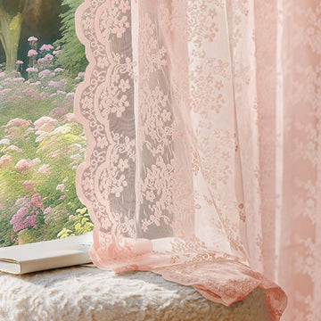 Vintage Lace Curtains 54 Inches Long 2 Panels Set, Romantic Elegant Light Filtering Semi Sheer Floral Thick Lacy