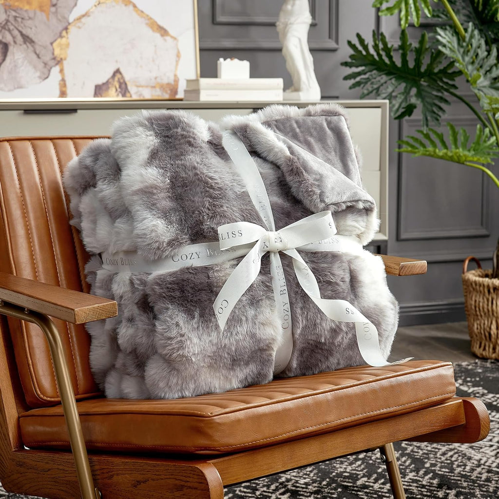 Faux Fur Throw Blanket, Fuzzy Soft Plush Thick Bubble Blanket, 50 * 60 Inches Tie-dye Taupe