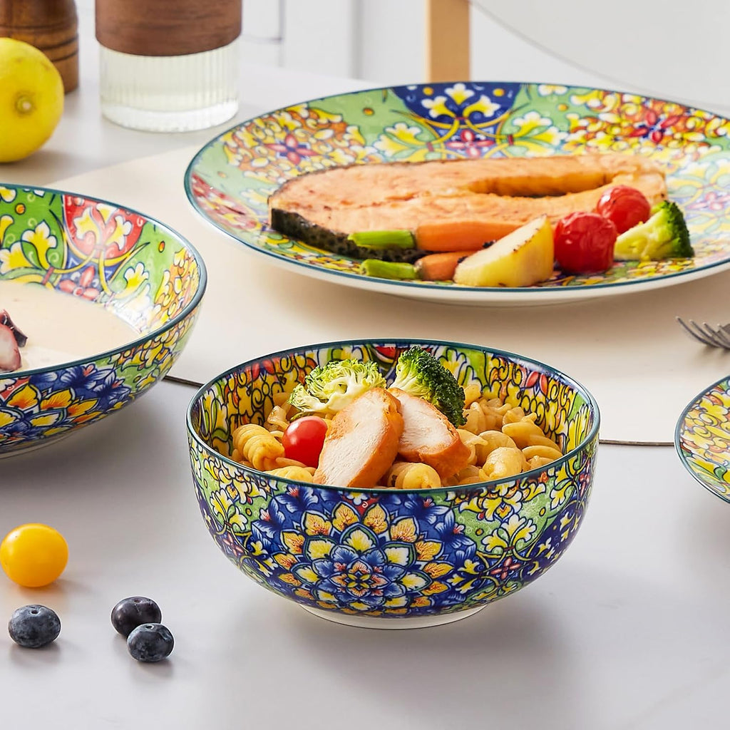 24 Pieces Dinnerware Sets, Plates and Bowls Set, Porcelain Dishes Set for 6, Microwave and Dishwasher Safe