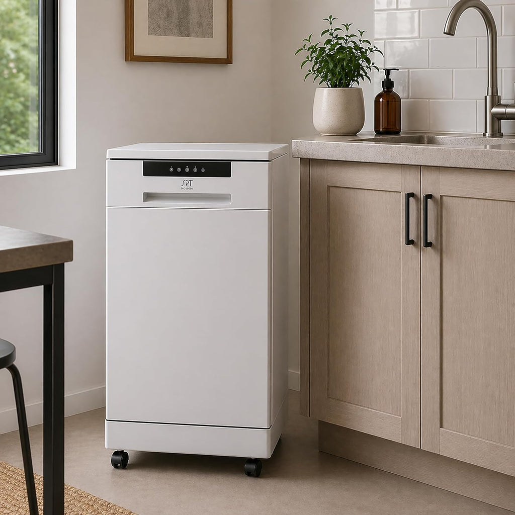 SD-9263WA 18″ Wide Portable Dishwasher with, 6 Wash Programs, 8 Place Settings and Stainless Steel Tub - White