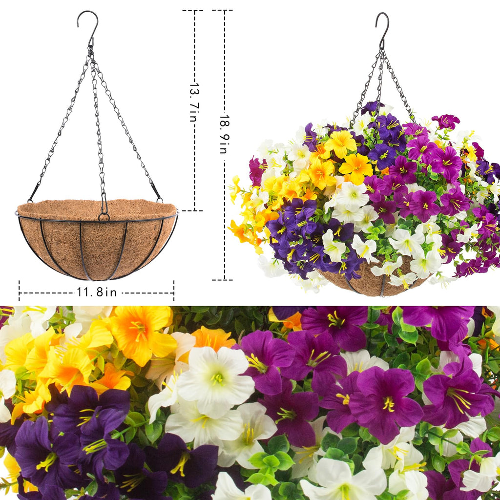 2 Set Artificial Outdoor Hanging Baskets with 24 Pcs Petunias