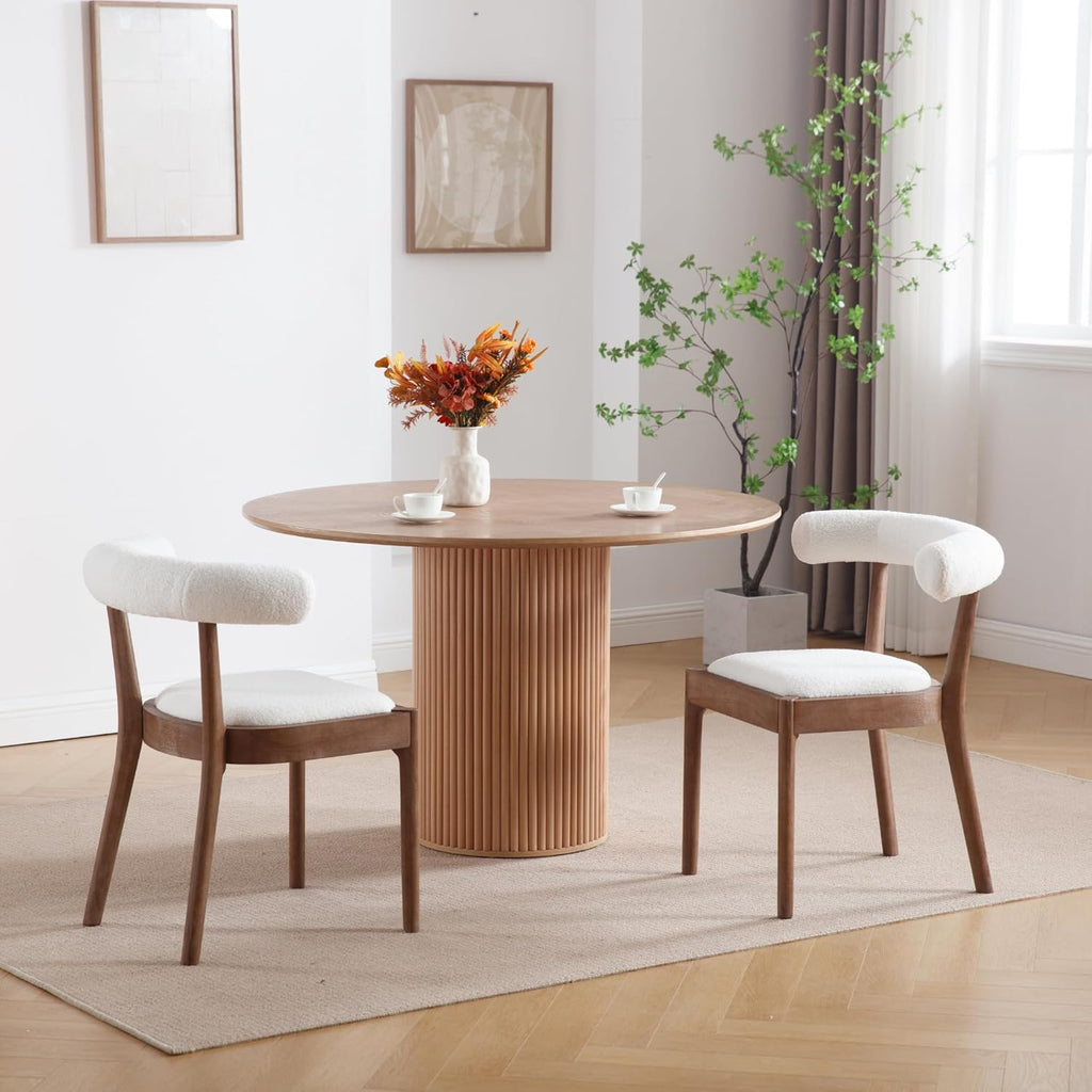 Dining Room Chairs Mid-Century Modern Sherpa Kitchen Chairs with Natural Walnut Finished Frame, Fur Curved Back