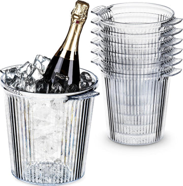 Acrylic Ice Buckets with Handles, 2.5 Liter Crystal Clear Wine Buckets, Perfect Champagne Bottle Tubs - Set of 6