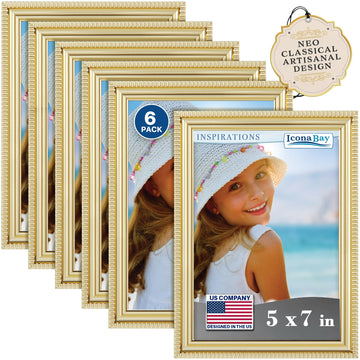 5x7 Picture Frames, Gold, 6 Pack, Contemporary, Inspirations