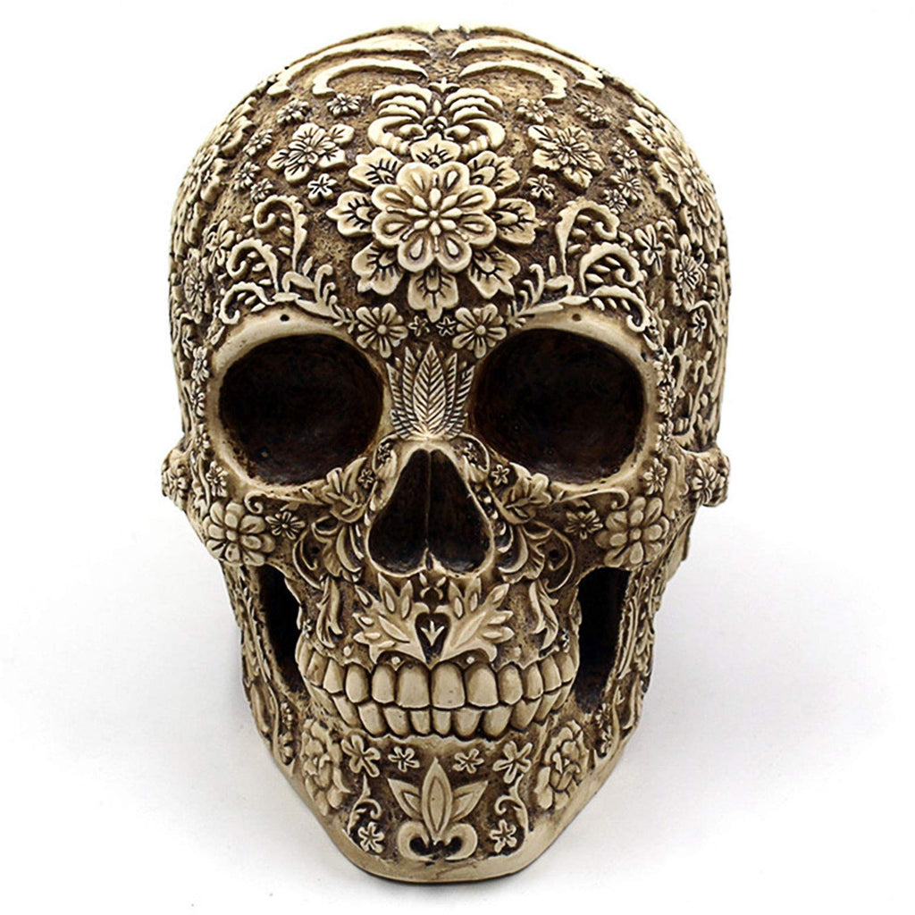 Creative Skull Flowers Sculpture 8.1'' Human Head Skeleton Statue Collectible Halloween Decoration Home Decor