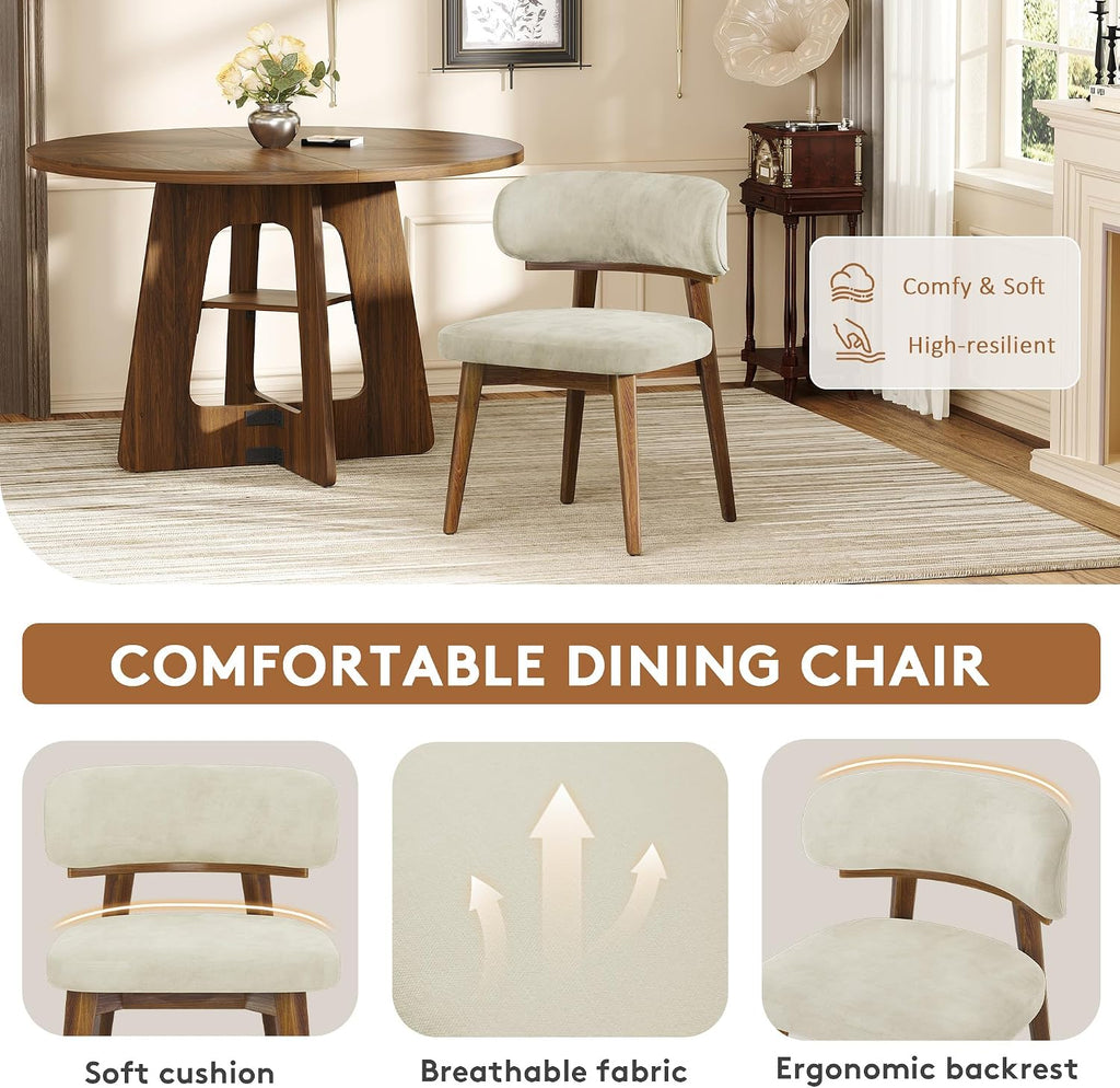 Dining Chairs Set of 2, Modern Upholstered Dining Chairs, Wooden Kitchen Chairs for Dining Room with Ergonomic Curved