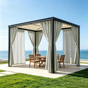 LZY 8 Panels Outdoor Curtains Waterproof - 52x95 Inches Silver Blackout Curtains, Polyester Weatherproof Privacy
