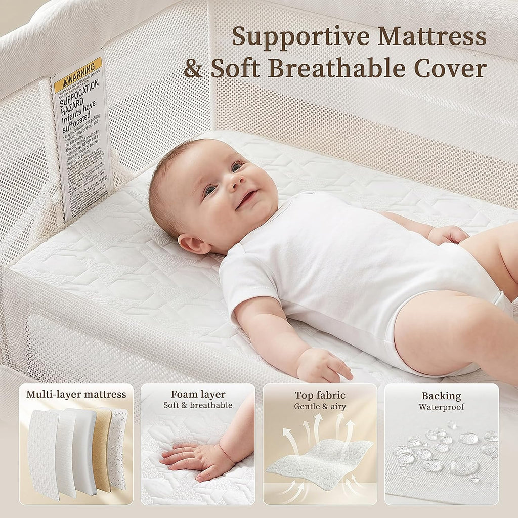 Bassinet Bedside Crib, Stable & Safe, Anti-Reflux for Newborn | Bedside Sleeper with Mattress & Sheet, 6 Adjustable