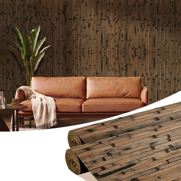 2-Pack Natural Bamboo Wall Panel, 96''x24'', Brown Burned
