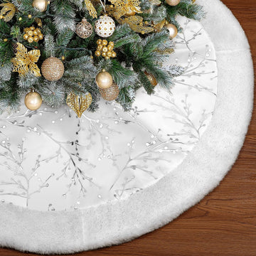 Tree Skirt 90cm Faux Fur Christmas White Xmas Mat Decorations Holiday Party Ornaments Small Plush Elegant Snowflake