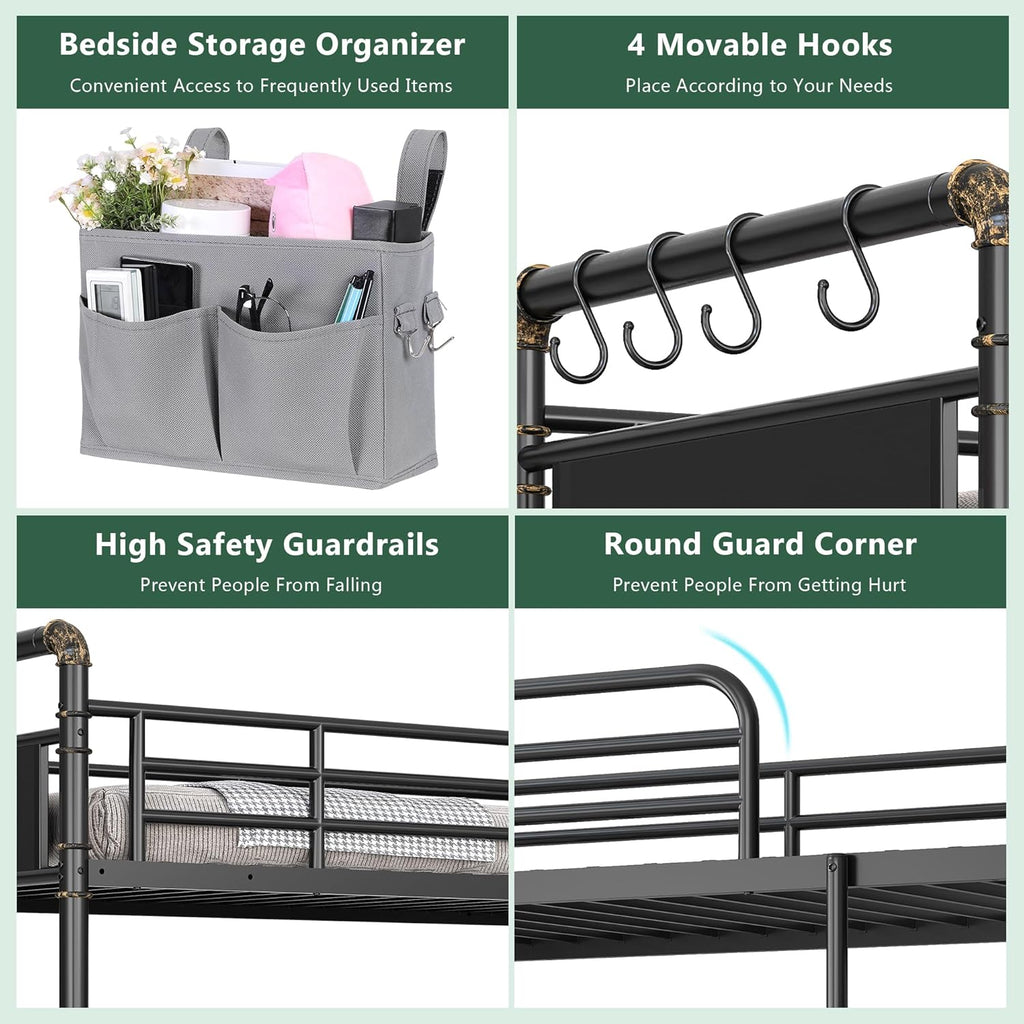 Bunk Bed Twin Over Twin, Heavy Duty Metal Bunkbeds with Ladder and Full-Length Guardrail