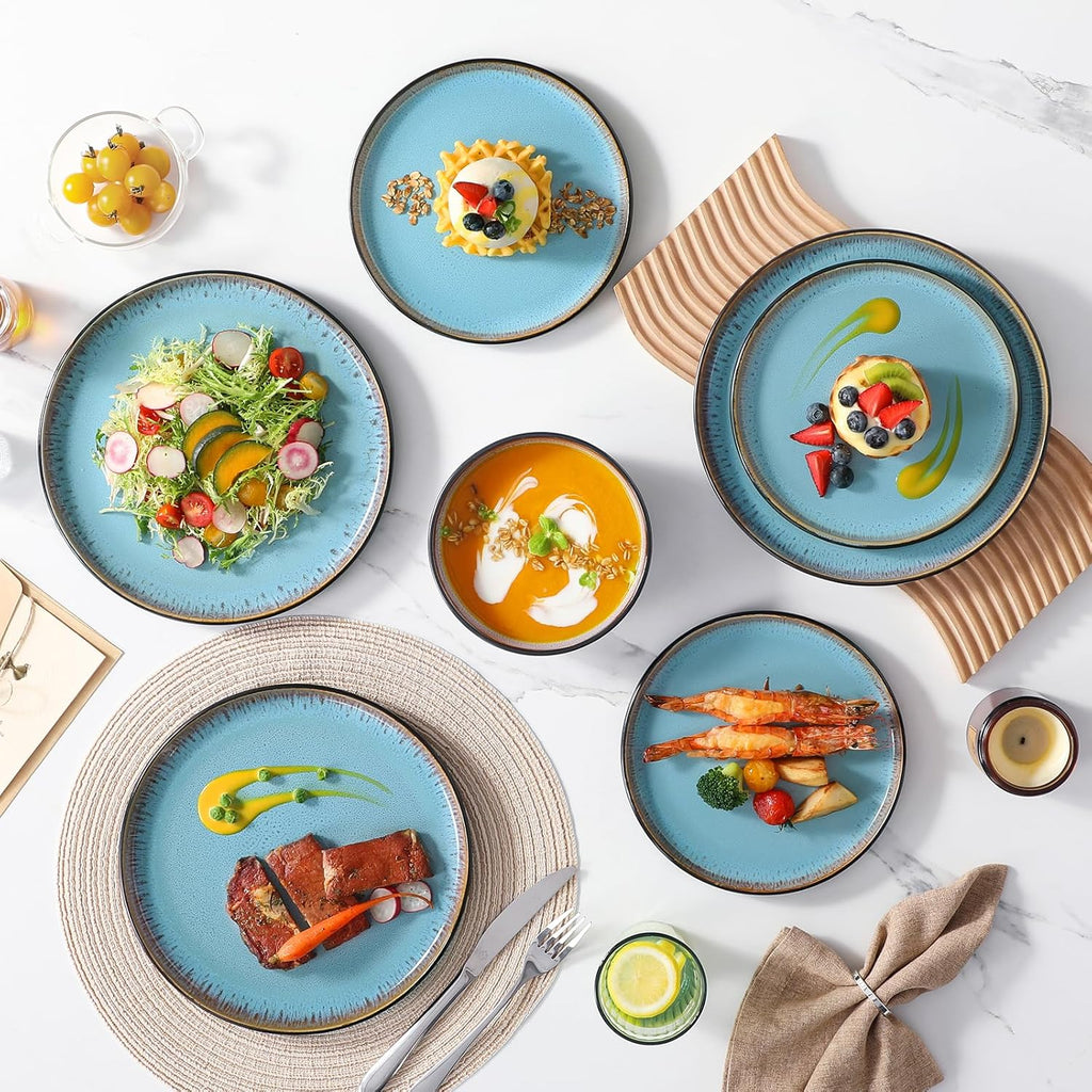 Plates and Bowls Sets, 18 Pieces Stoneware Dinnerware Sets for 6