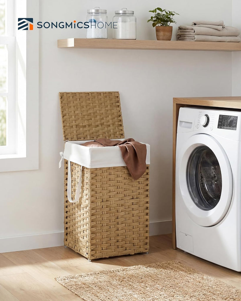 Laundry Hamper with Lid, Clothes Basket with Removable Liner and Handles, 17.2 Gallon, Foldable Narrow Laundry