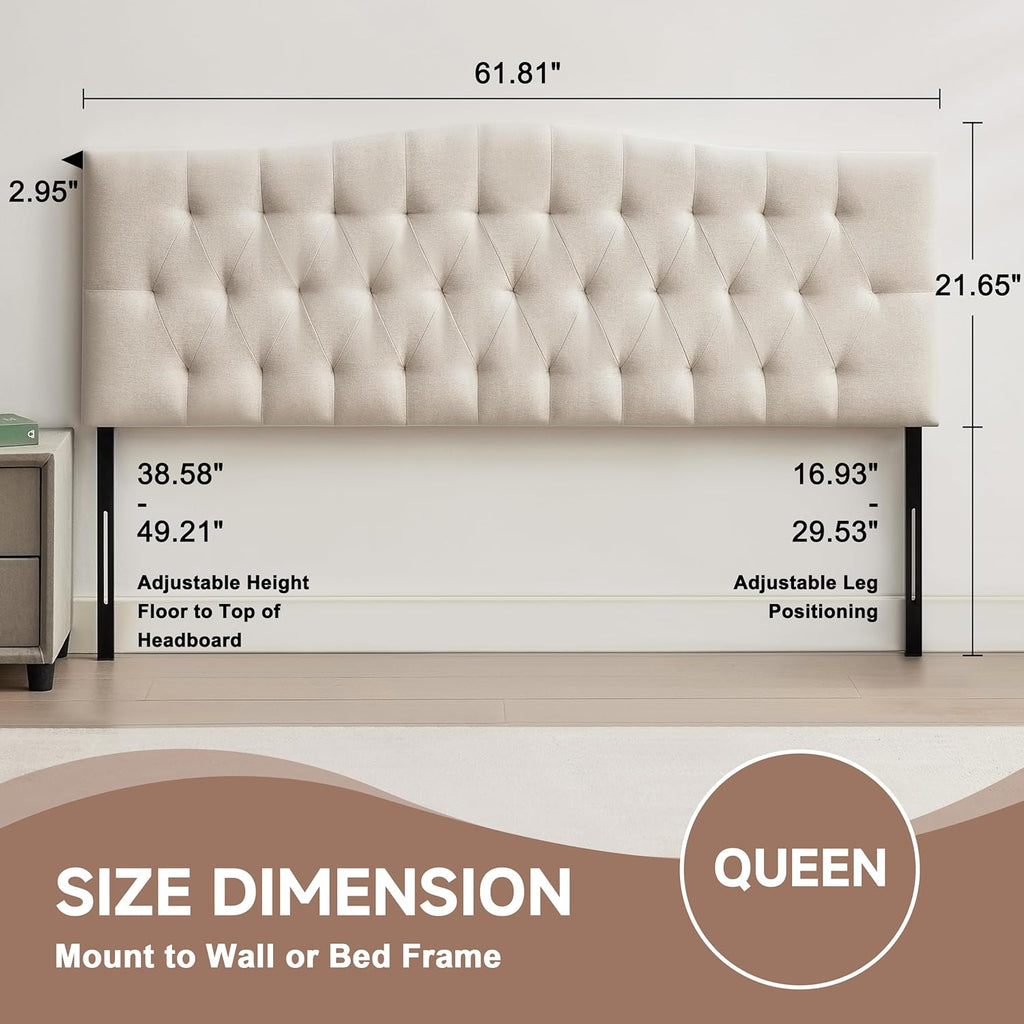 Upholstered Queen Headboard Only, Adjustable Headboard Queen with Legs,Linen Fabric Bed Headboards,Durable Headboard