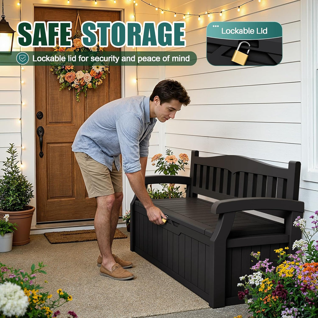80 Gallon Storage Bench Deck Box Waterproof&Lockable | Outdoor Benches Furniture, Garden Decor and Outdoor Seating