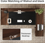 78" L-Shaped Executive Desk, Large Office Desk with Drawers and File Cabinet, Modern Business Furniture (Walnut & Black)
