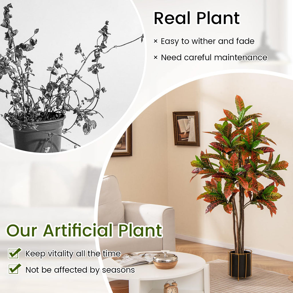 5 FT Tall Artificial Croton Palm Tree, 2 Pack Lush Faux Tree in Pot