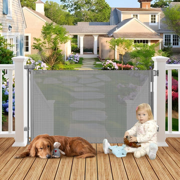 100" Wide Weatherproof Outdoor Retractable Dog Gate, Baby Gates Extra Wide