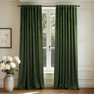 Luxury Velvet Olive Green Curtains 102 Inches Long 2 Panels Darkening Dark Out Forest Green Bedroom Curtain Thermal