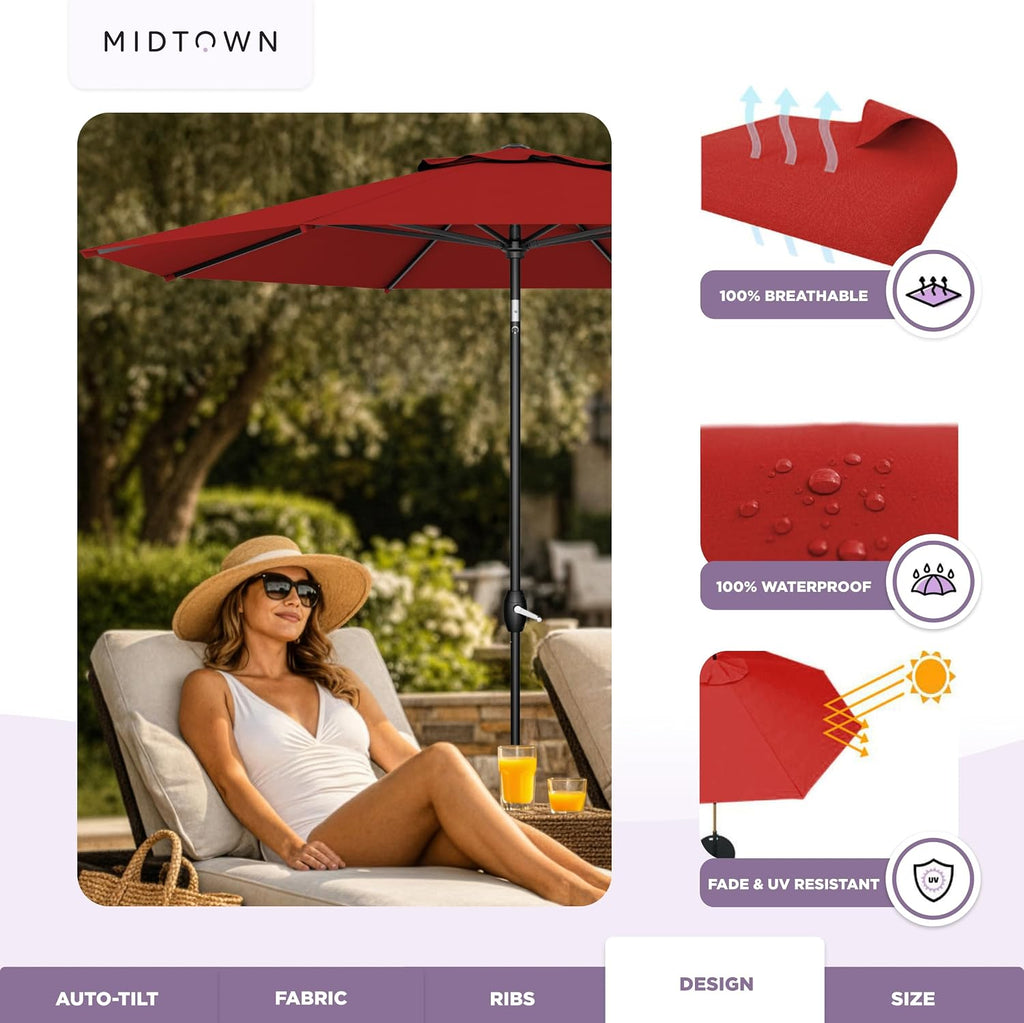 The Lean 9 Ft Patio Umbrella with Fade-Resistant Sunbrella Fabric