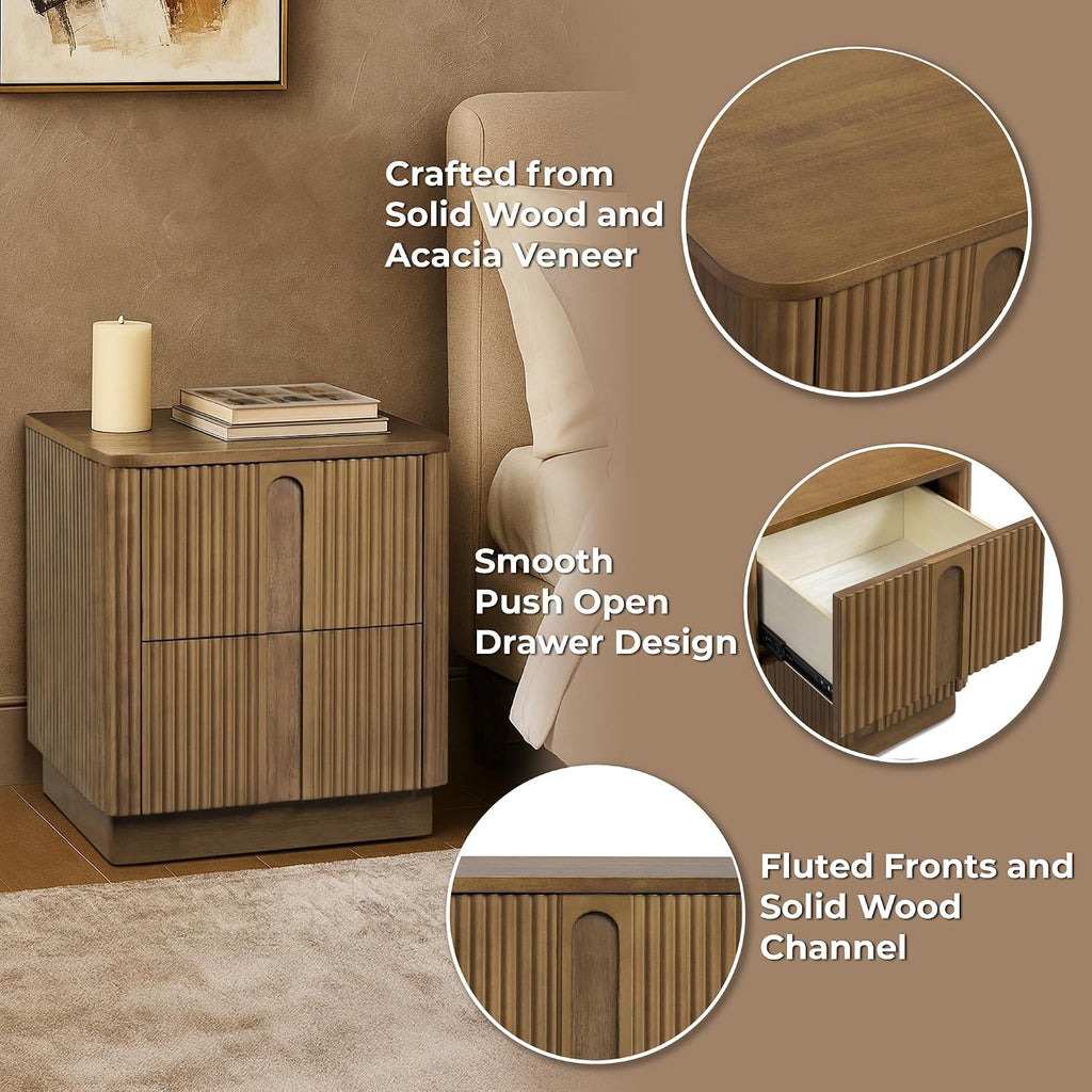20'' W Modern Storage 2-Drawer Push to Open Nightstand with Solid Wood Frame, Bedside Table Bedroom Furniture
