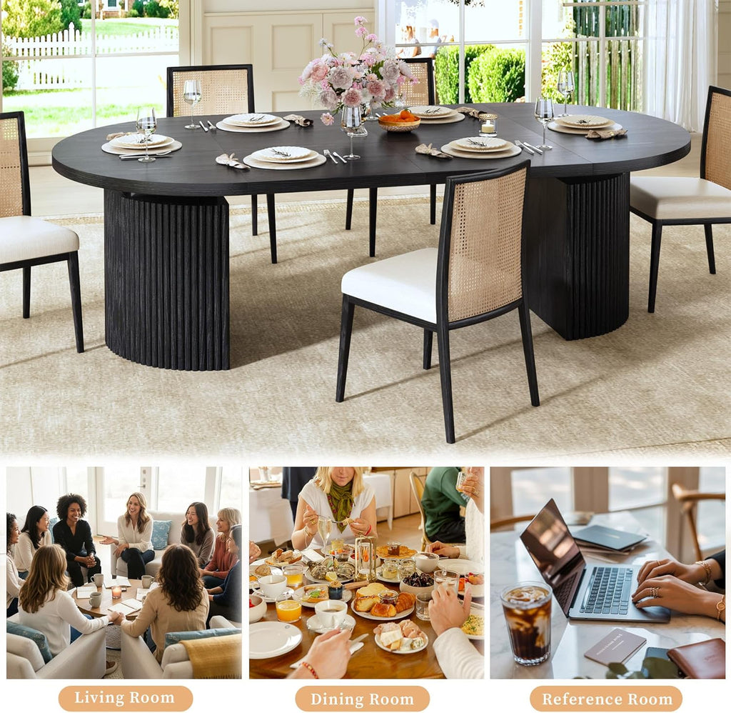 Extendable Round Dining Table for 4-8, 39in-77in Long Large Kitchen Table with Fluted Base, Space Saving Modern