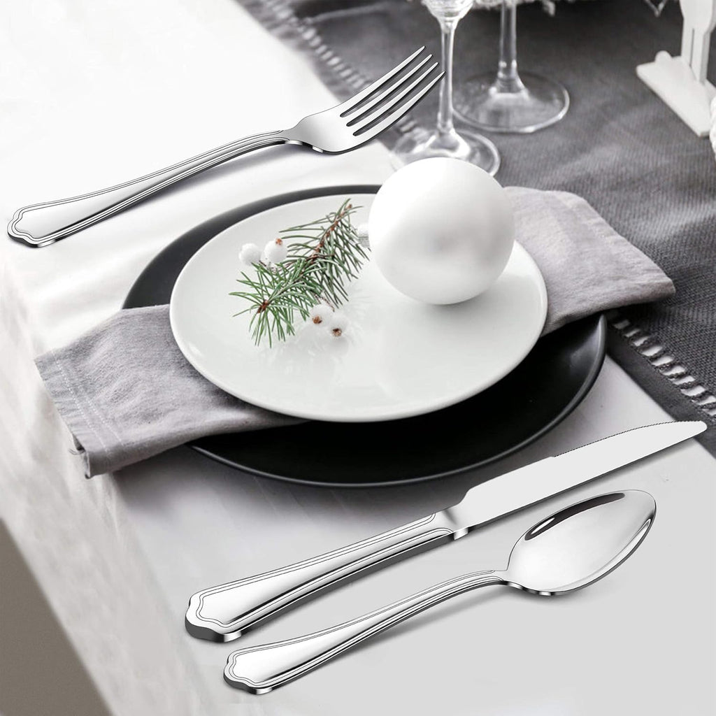 77-Piece Silverware Flatware Set for 12, Plus Steak Knives and Serving Utensils, Stainless Steel Flatware Cutlery Set