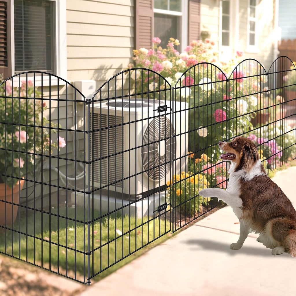 Metal Garden Fence with Gate 48in (H) x 20.3ft (L), 1 Gate+ 7 Panels Dog Fences Border Fence Animal Barrier, No Dig