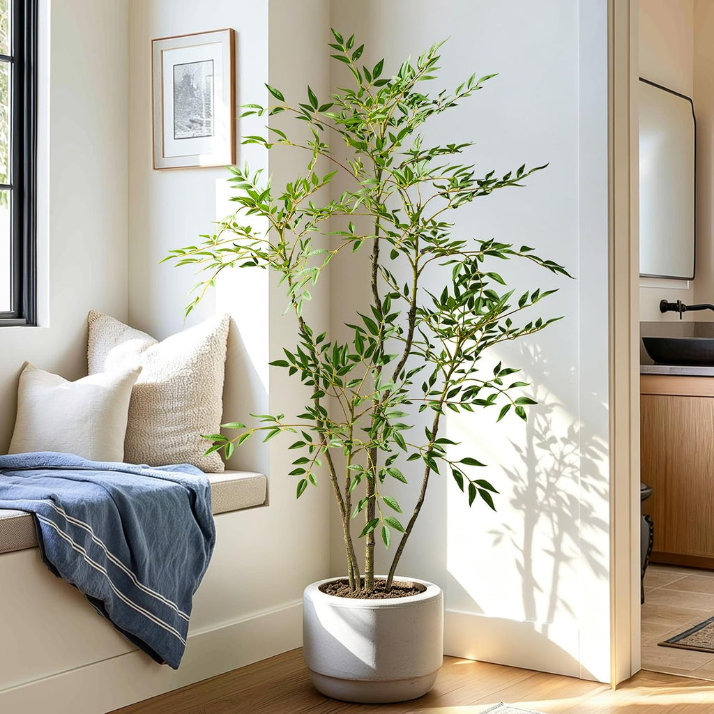 4.6ft Faux Bamboo Tree Artificial Nandina Tree Artificial Indoor Plants Realistic Fake Potted Tree with 800+ Leaves