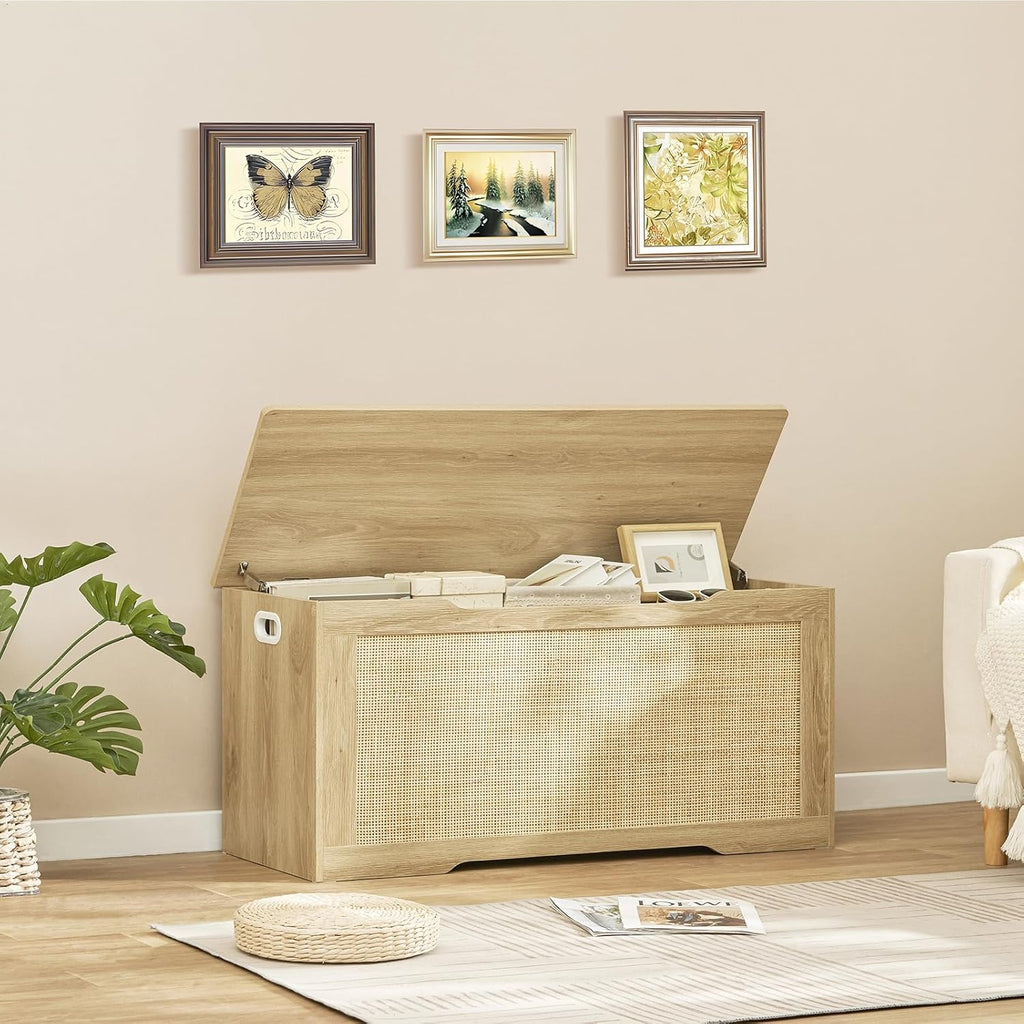 39.4" Storage Chest, Toy Box with 2 Safety Hinges, Toy Chest , Storage Bench with Storage, Shoe Bench, Supports 220