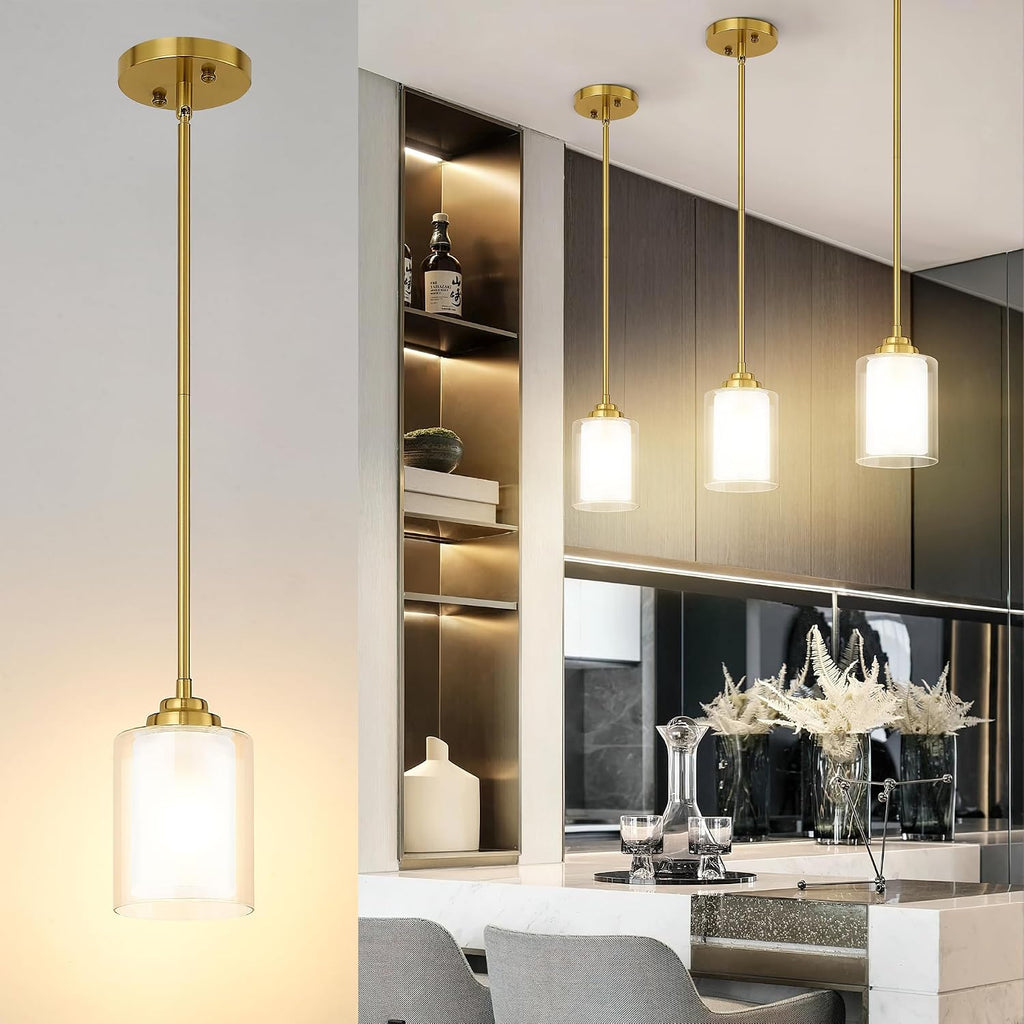 Modern Pendant Light, Brushed Gold Modern Pendant Light for Kitchen Island, Hanging Ceiling Light Fixture, Farmhouse