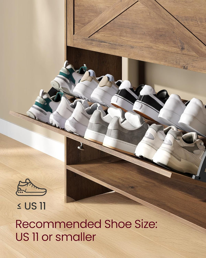 Shoe Storage Cabinet Organizer with 2 Flip Drawers, Freestanding Narrow Shoe Rack Cabinet , Farmhouse Style, Fits 14