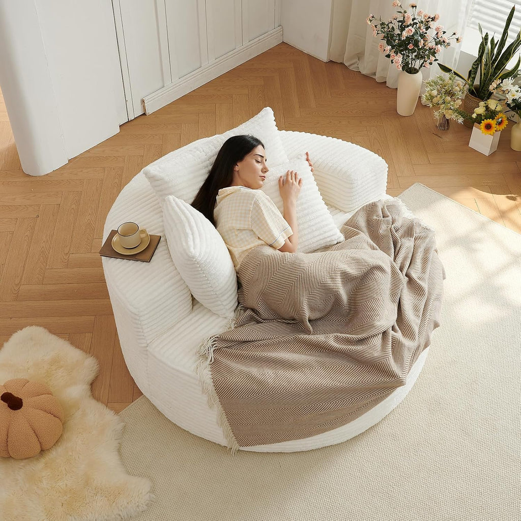 55''L Oversized Round Chaise Longue Chair Indoor, Corduroy Sponge Single Sofa, Oversized Round Chairs, Modern Sleeper