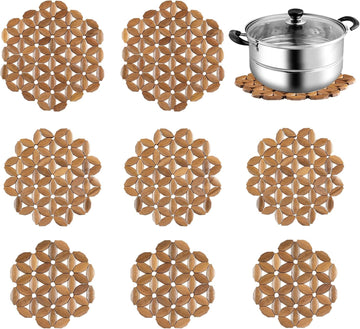 Bamboo Trivet Mat for Hot Dishes, 6.5/8.3/10 Inch Heat Resistant Hot Pads Trivets, Hot Pad to Protect Your - Set of 9