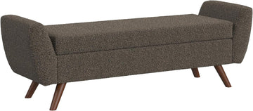 60" Modern Storage Bench with Wood Legs - Dark Brown Boucle