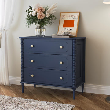 3 Drawer Dresser, 32 inch Wide Dresser , Modern Wood Chest of Drawers, Turned Legs Nightstand with 3 Drawers s