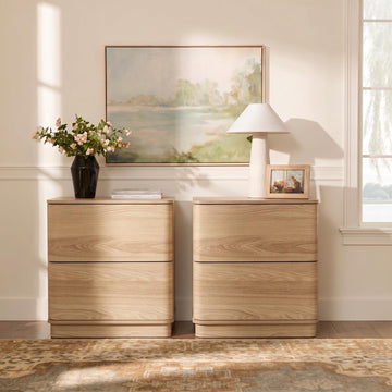 Night Stand Set 2 with 2 Drawers Storage, Curved Edge Bedside Table with Push to Open Hidden Drawer, 22'' Wooden
