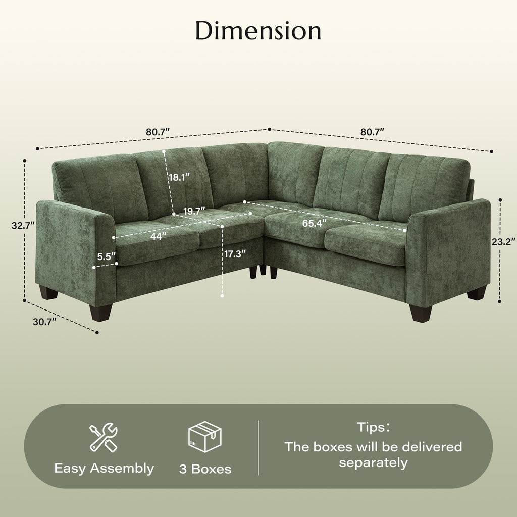 L Shaped Couch, Small Corner Sectional Sofa, Green