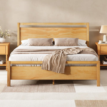 Minimalist King Size Solid Wood Bed Frame with Headboard