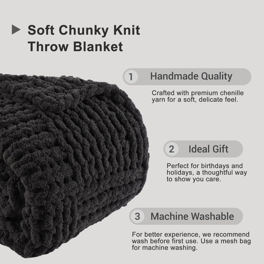 Chunky Knit Throw Blanket for Couch, 50"x60", Charcoal