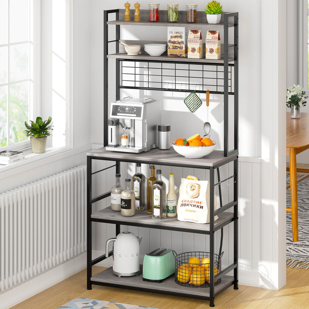 Kitchen Bakers Rack with Power Outlet, Coffee Bar Cabinet, Kitchen Racks with Storage Cabinet, 5-Tier Microwave Stand