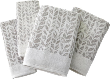 Distressed Leaves 100% Turkish Cotton Premium 4-Piece Towel Set, 600 GSM, Soft & Absorbent Jacquard- 2 Bath Towels, 2