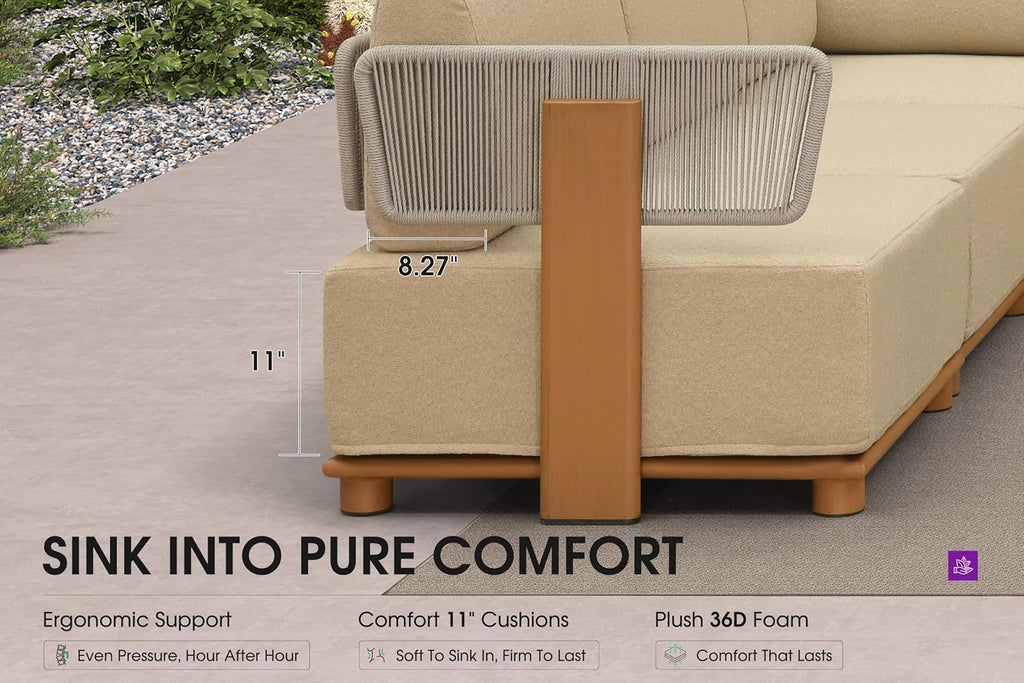 Patio Furniture Set Modular L-Shaped 5 PCS Sectional Sofa | Modular pieces fit your space, 11-in 36D cushions add